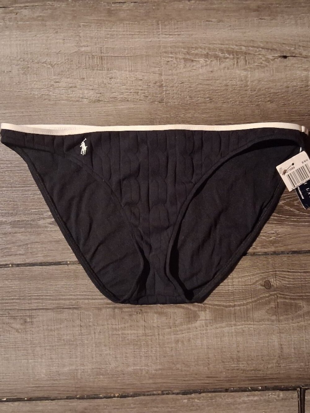 Ralph Lauren Black Bikini Bottom Large logo Textured new w/tags